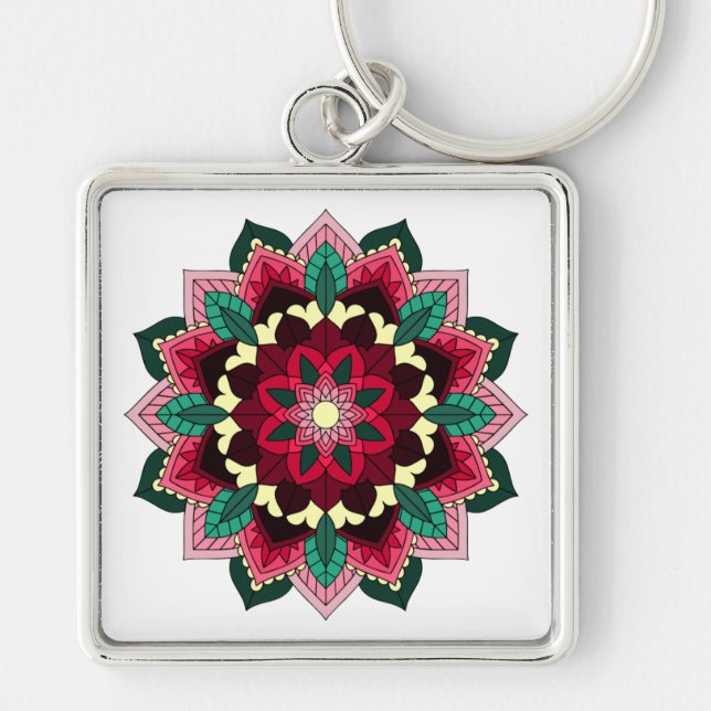 Llavero Patrón Mandala 02 en rosa profundo (Frente)