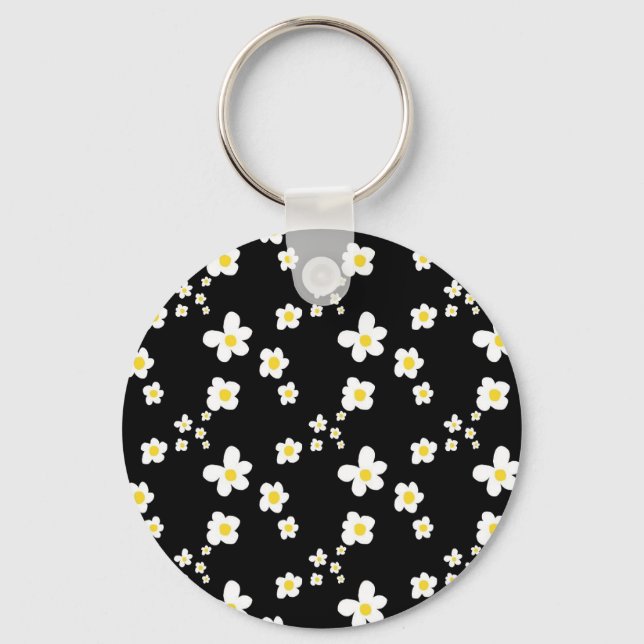 Llavero Patrón margarita de tendencia blanco negro amarill (Anverso)
