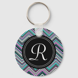 Llavero Patrón Monogramado de Chevron Tribal Femenino