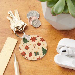 Llavero Patrón Navideño Acogedor con Regalos y Árboles
