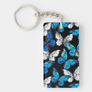 Llavero Patrón oscuro sin costuras con mariposas azules Mo