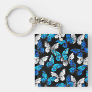 Llavero Patrón oscuro sin foco con mariposas azules morfo
