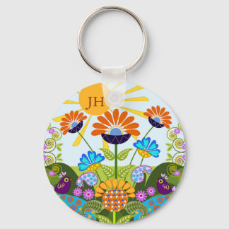 Llavero Patrón paisley, flores de fantasía y monograma per