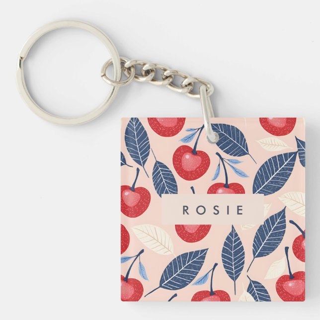 Llavero Patrón personalizado de cerezo y hoja monograma (Frente)