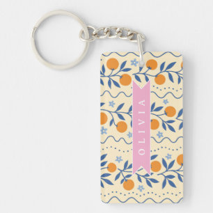 Llavero Patrón personalizado de estilo folk cítrico retro