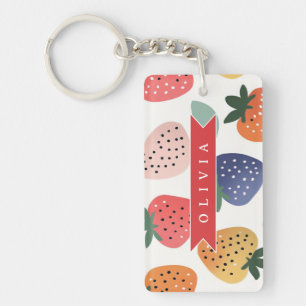 Llavero Patrón Personalizado de Fresa Colorido de Verano