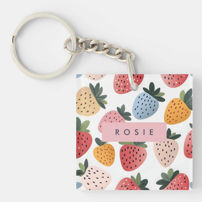 Llavero Patrón personalizado de fresa de fruta (Frente)