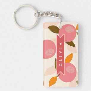 Llavero Patrón Personalizado de Melocotón Lindo Retro Vera