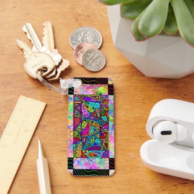 Llavero Patrón Pintado A Mano Y Digitalmente Art 1 (Escritorio )