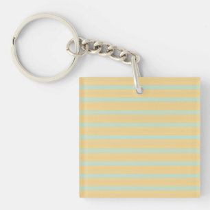 Llavero Patrón Retro a Rayas Amarillo Pastel Verde Menta