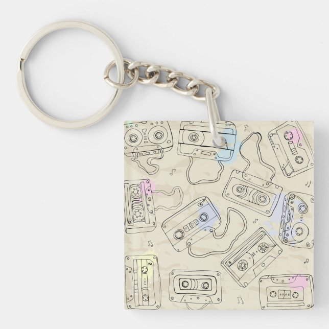 Llavero Patrón Retro de Cinta Mixta de Casete Nostálgico d (Frente)