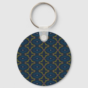 Llavero Patrón Retro Vintage Azul Profundo