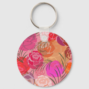 Llavero Patrón rosa con flores y plantas