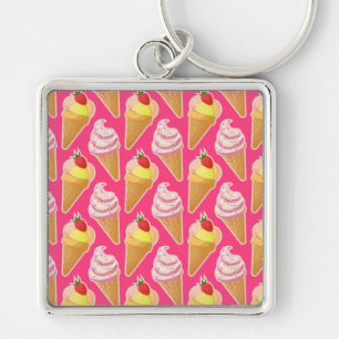 Llavero Patrón rosa de Kawaii con helado de fresa