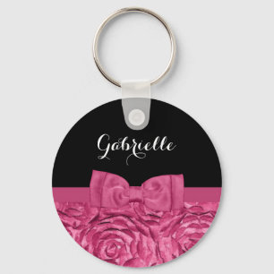 Llavero Patrón Rosa rosado y negro de bonito con nombre
