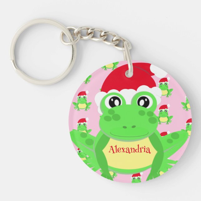 Llavero Patrón Santa Hat de rana rosa crujiente navidades (Frente)
