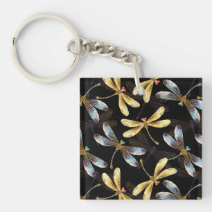 Llavero Patrón sin foco con Dragonflies dorados