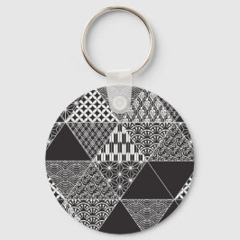 Llavero Patrón Triángulo Japonés De Collage Blanco Y Negro