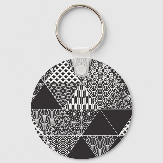 Llavero Patrón Triángulo Japonés De Collage Blanco Y Negro (Anverso)
