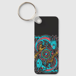 Llavero Patrón tribal azteca axolotl xolotl mitología boho