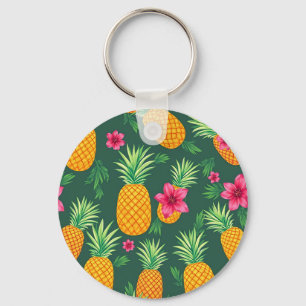 Llavero Patrón Tropical de Piña e Hibisco