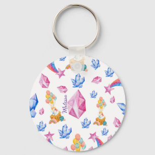 Llavero Patrón unicornio personalizado de nombre rosado de