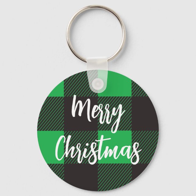 Llavero Patrón verde plastificado Feliz Navidad (Anverso)