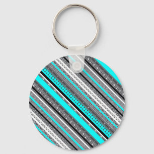 Llavero Patrones aztecas de color aqua gris lindos