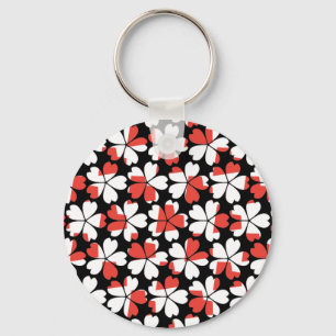 Llavero Patrones de flores rojas blancas lindas