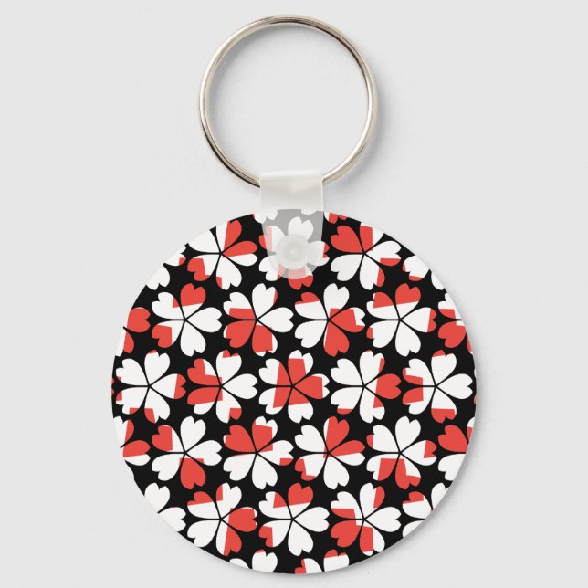 Llavero Patrones de flores rojas blancas lindas (Anverso)