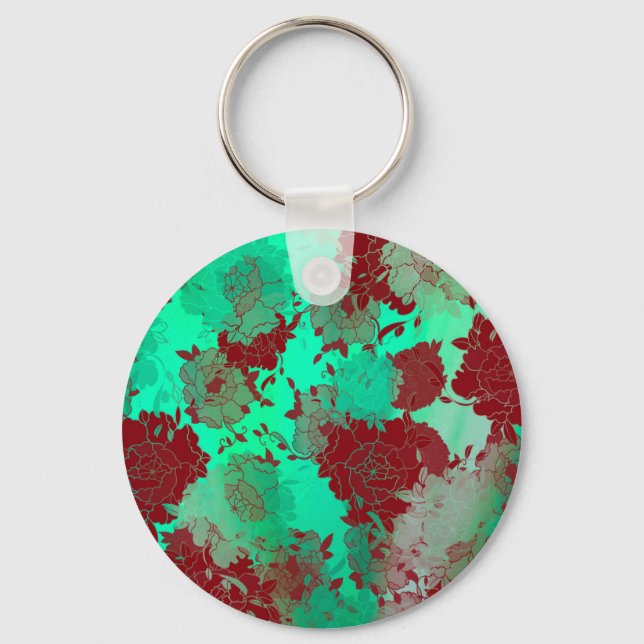 Llavero Patrones florales rojos japoneses. (Anverso)