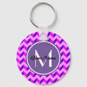 Llavero Patrulla Monogramada Rosa y Púrpura Chevron