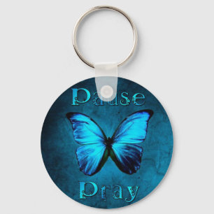 Llavero Pausar la mariposa azul gris