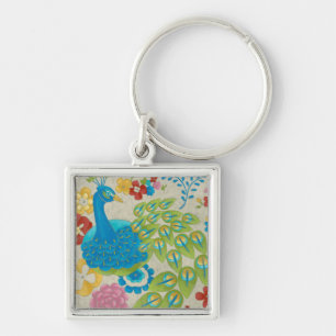 Llavero Pavo de paz y flores coloridas