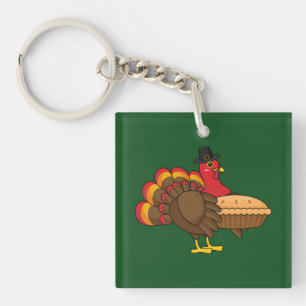 Llavero Pavo Lindo con Tarta de Calabaza de Acción de Grac
