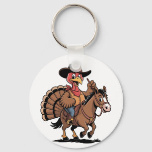 Llavero Pavo montando a caballo vaquero Pavo día de acción