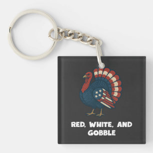 Llavero Pavo Patriótico Rojo, Blanco y Gobble Americana