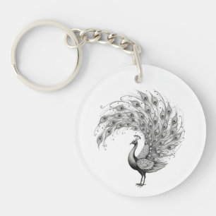 Llavero Pavo real blanco y negro