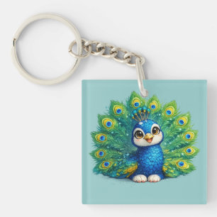 Llavero Pavo real lindo con diseño de pájaro Kawaii de ojo