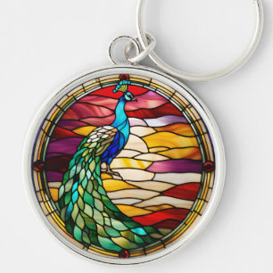 Llavero Pavo real sobre rosa