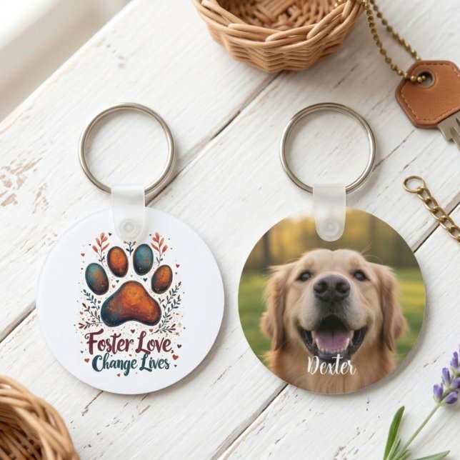 Llavero Paw Print Dog Mom Rescue Advocate (Paw print foster dog photo keychain)