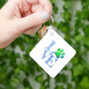 Llavero Paw Print LOVE Blue Green Family Mascota Diversión