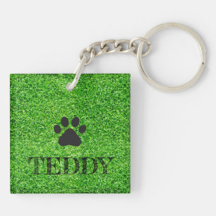 Llavero Paw Print MASCOTA NOMBRE Grass Dog Cat Sitter Dive