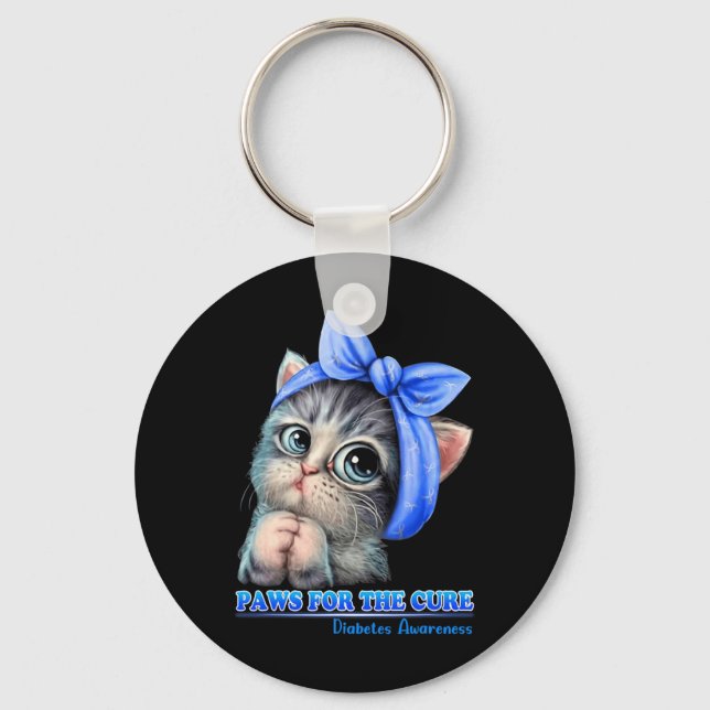 Llavero Paws For Cure Diabetes Awareness Cute Cat Blue (Anverso)