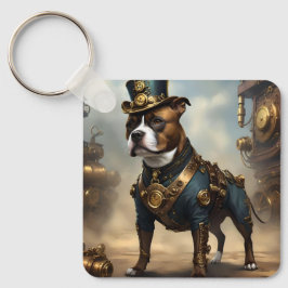 Llavero Paws mecánicos: Steampunk Staffordshire Terrier