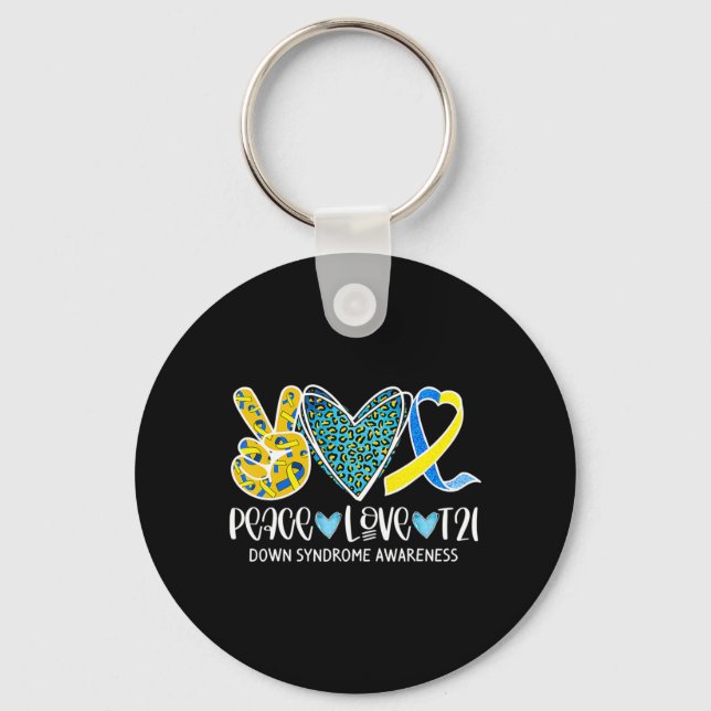 Llavero Paz Amor Cure Blue & Yellow Ribbon Down Syndrome (Anverso)
