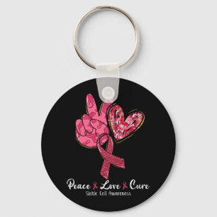 Llavero Paz Amor Cure Burgundy Ribbon Sickle Cell Awaren