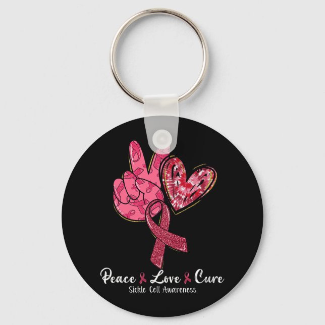 Llavero Paz Amor Cure Burgundy Ribbon Sickle Cell Awaren (Anverso)