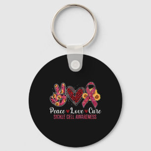 Llavero Paz Amor Cure Burgundy Ribbon Sickle Cell Awaren