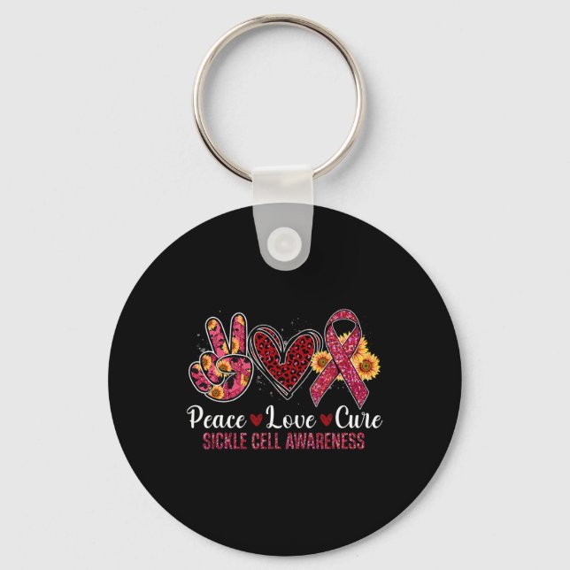 Llavero Paz Amor Cure Burgundy Ribbon Sickle Cell Awaren (Anverso)